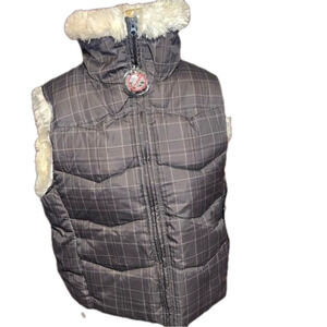 NWT Big Chill Plaid Faux Fur Vest Large